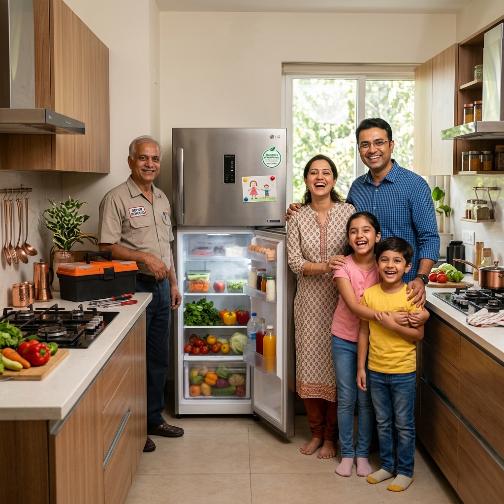 Happy customers with repaired refrigerator in Hyderabad