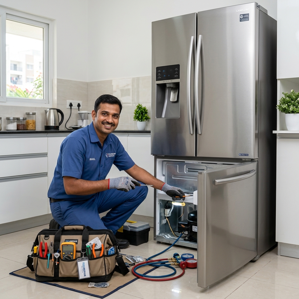 CoolFix Repair technician fixing refrigerator in Hyderabad